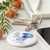 "流れに行く"クラゲイラストレーション青 キーホルダー (側面)