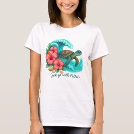 流れに身を任せて カメ 波 花 Tシャツ