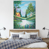 流れの油絵による小屋 キャンバスプリント (インサイチュ (寝室))