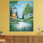 流れの油絵による小屋 キャンバスプリント (インサイチュ (リビング))