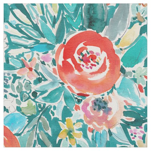 流れの花のカラフルなBohoのお洒落な水彩画 ファブリック (クローズアップ)