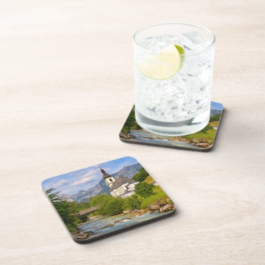 流れの風景を持つ山岳教会 コースター (右側)