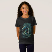 流れるたてがみのアートが美しい馬 Tシャツ (正面フル)