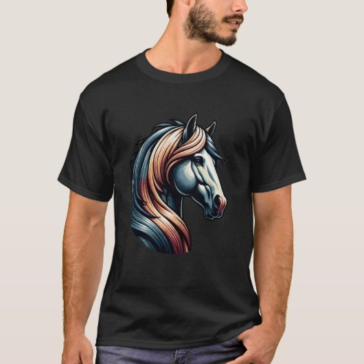 流れるたてがみを持つボヘミアンな馬の頭 ベージュ Tシャツ (正面)