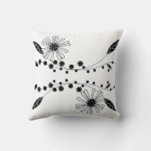 流れるようなモノクロの花柄デザイン クッション (裏面)