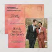 流れるような抽象的なオレンジの結婚式写真にお礼 ポストカード (正面/裏面)