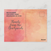 流れるような抽象的なオレンジの結婚式写真にお礼 ポストカード (裏面)