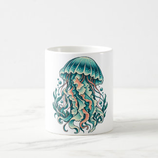 流れるような海の触角を持つシアンクラゲ コーヒーマグカップ