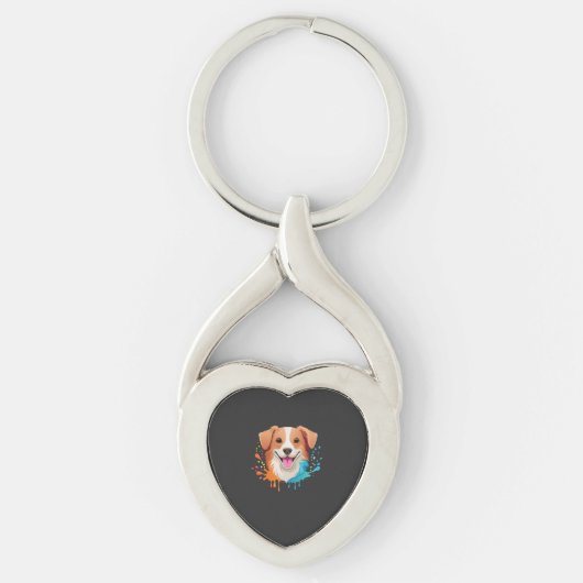 流れるような色が滴るかわいい犬の肖像画 キーホルダー (正面)