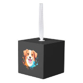 流れるような色が滴るかわいい犬の肖像 キューブオーナメント (裏面アングル)