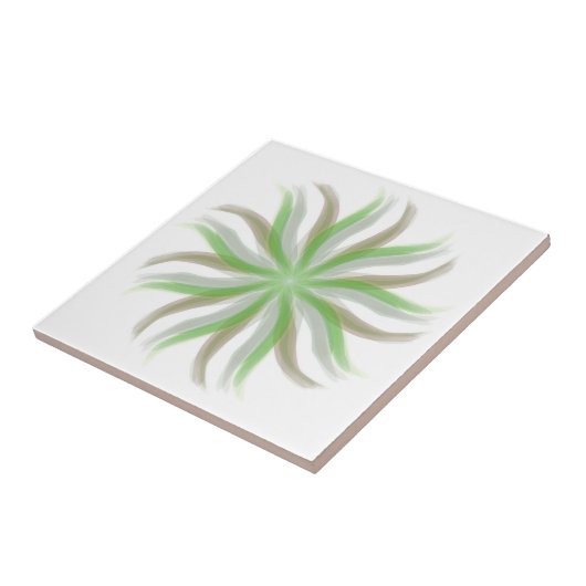 流れるような花と緑灰色の茶色の葉のアート タイル (側面)