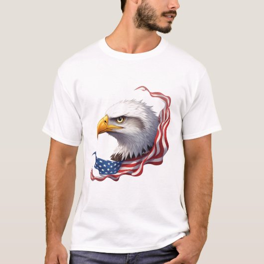 流れるアメリカ国旗のハゲワシの頭 Tシャツ (正面)