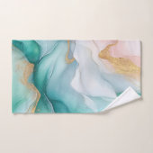 流れるエメラルドと金ゴールド大理石バスタオルセット ハンドタオル (ハンドタオル)