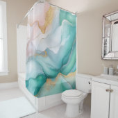 流れるエメラルドと金ゴールド大理石 シャワーカーテン (インサイチュ)