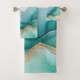 流れるエメラルドと金ゴールド大理石 バスタオルセット