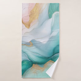 流れるエメラルドと金ゴールド大理石 バスタオル