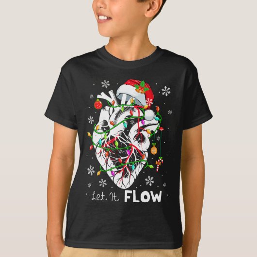 流れるクリスマスの解剖学サンタのハート部分 心臓 Tシャツ (正面)