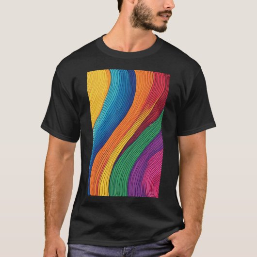 流れるスペクトル:鮮やかな抽象的な虹 Tシャツ (正面)