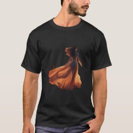 流れるドレスの女性のブラック半袖Tシャツ Tシャツ
