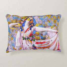 流れるドレスを着たステンドグラスのダンサー アクセントクッション