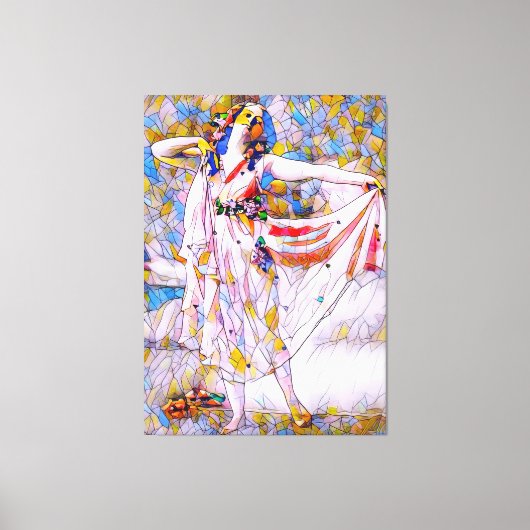 流れるドレスを着たステンドグラスのダンサー キャンバスプリント (正面)