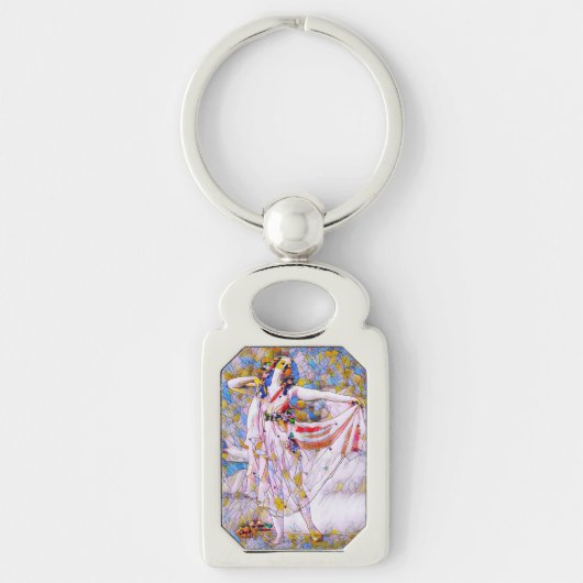 流れるドレスを着たステンドグラスのダンサー キーホルダー (正面)