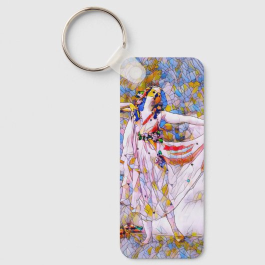 流れるドレスを着たステンドグラスのダンサー キーホルダー (正面)