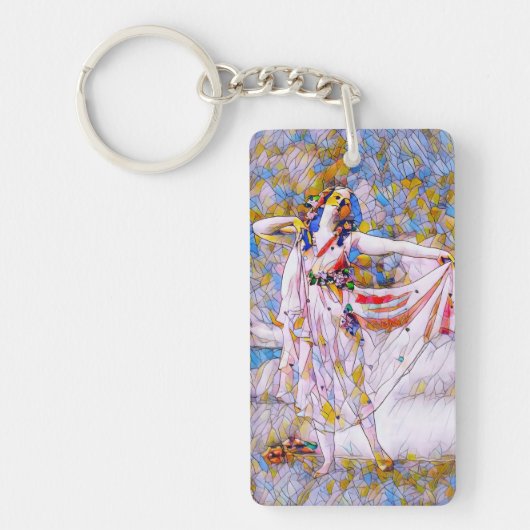 流れるドレスを着たステンドグラスのダンサー キーホルダー (正面)