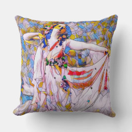 流れるドレスを着たステンドグラスのダンサー クッション