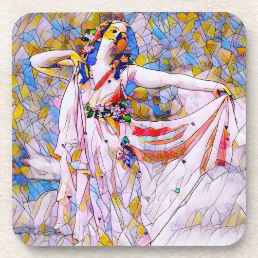 流れるドレスを着たステンドグラスのダンサー コースター (正面)