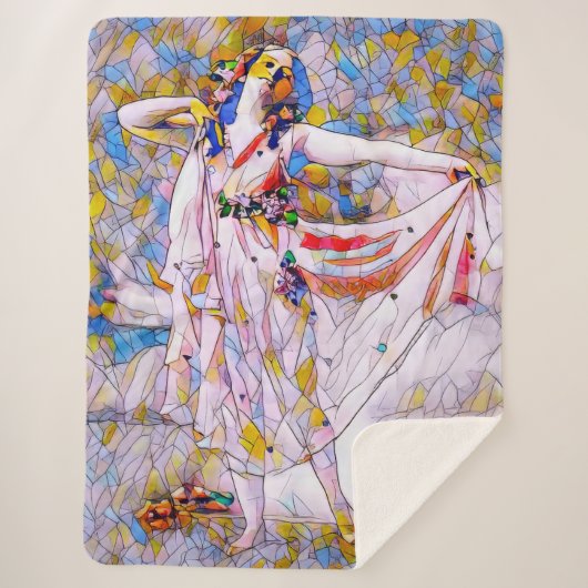 流れるドレスを着たステンドグラスのダンサー シェルパブランケット (正面)