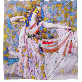 流れるドレスを着たステンドグラスのダンサー シャワーカーテン