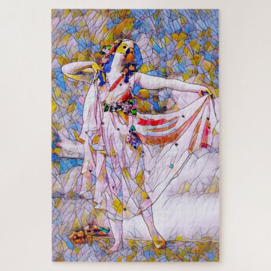 流れるドレスを着たステンドグラスのダンサー ジグソーパズル (縦)