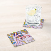 流れるドレスを着たステンドグラスのダンサー スクエアペーパーコースター (インサイチュ)