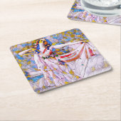流れるドレスを着たステンドグラスのダンサー スクエアペーパーコースター (アングル)