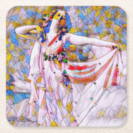 流れるドレスを着たステンドグラスのダンサー スクエアペーパーコースター