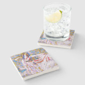 流れるドレスを着たステンドグラスのダンサー ストーンコースター (横)