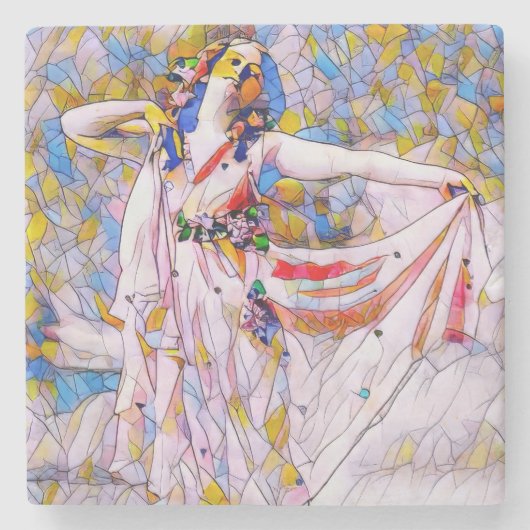 流れるドレスを着たステンドグラスのダンサー ストーンコースター (正面)