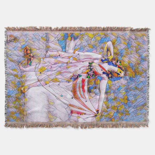 流れるドレスを着たステンドグラスのダンサー スローブランケット (正面)