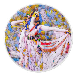 流れるドレスを着たステンドグラスのダンサー セラミックノブ