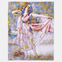 流れるドレスを着たステンドグラスのダンサー フリースブランケット