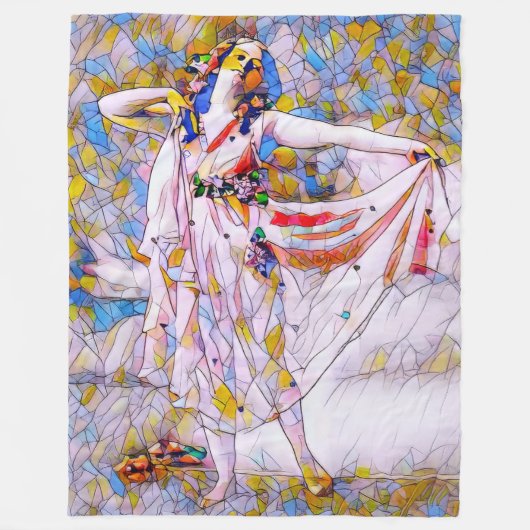 流れるドレスを着たステンドグラスのダンサー フリースブランケット (正面)