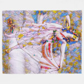 流れるドレスを着たステンドグラスのダンサー フリースブランケット (正面(横))