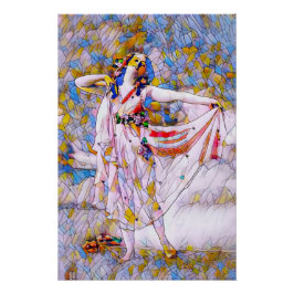 流れるドレスを着たステンドグラスのダンサー ポスター