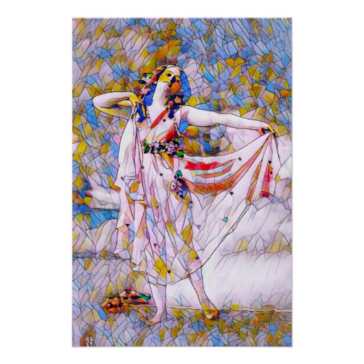 流れるドレスを着たステンドグラスのダンサー ポスター (正面)