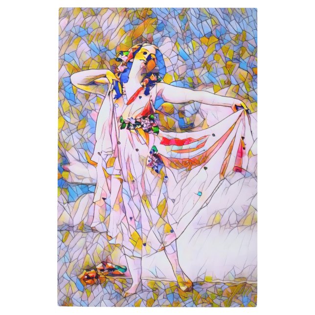 流れるドレスを着たステンドグラスのダンサー メタルプリント (正面)
