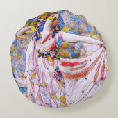 流れるドレスを着たステンドグラスのダンサー ラウンドクッション (裏面)