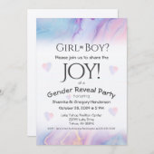 流れるピンクと青の性別の表示パーティー 招待状 (正面/裏面)