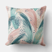 流れるブラシストロークと金ゴールドドットの抽象芸術パターン クッション (正面)