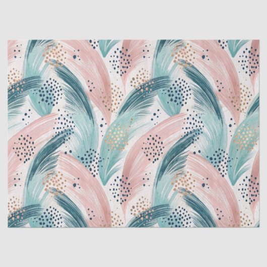 流れるブラシストロークと金ゴールドドットの抽象芸術パターン 薄葉紙 (正面)